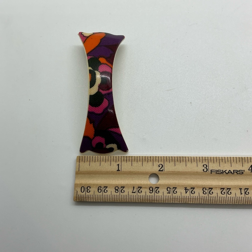 Vintage Barrette Long Rectangle Colorful Pattern Retro Hair Clip Made in France - Picture 4 of 8